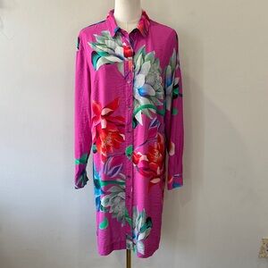 Maeve by Anthropologie Floral Shirt Dress 🌺 Pink Resort Cover-Up Size M
